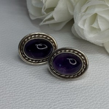 925 Sterling Silver Amethyst Earrings Length 0.75 Inch