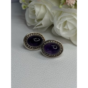 925 Sterling Silver Amethyst Earrings Length 0.75 Inch