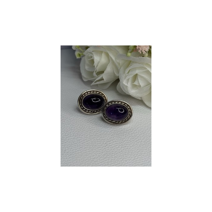 925 Sterling Silver Amethyst Earrings Length 0.75 Inch