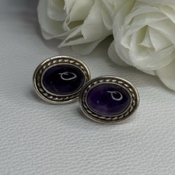 925 Sterling Silver Amethyst Earrings Length 0.75 Inch