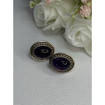 925 Sterling Silver Amethyst Earrings Length 0.75 Inch
