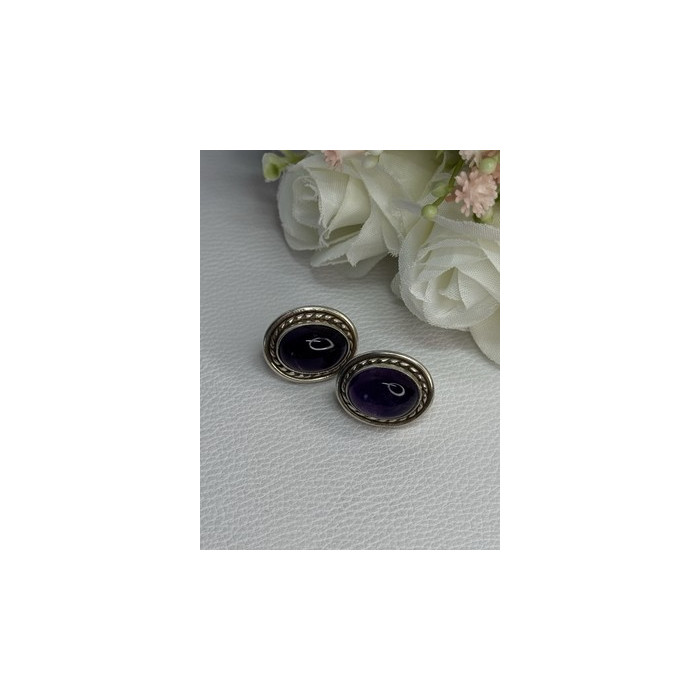 925 Sterling Silver Amethyst Earrings Length 0.75 Inch