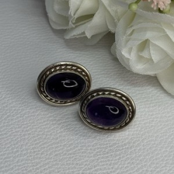 925 Sterling Silver Amethyst Earrings Length 0.75 Inch
