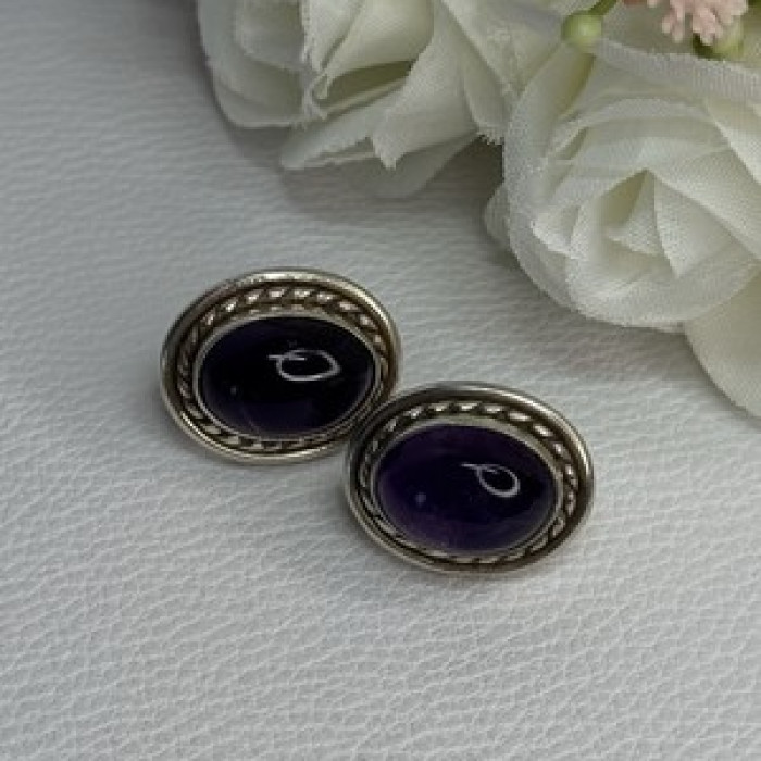 925 Sterling Silver Amethyst Earrings Length 0.75 Inch