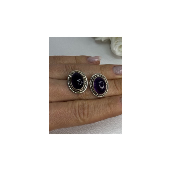 925 Sterling Silver Amethyst Earrings Length 0.75 Inch