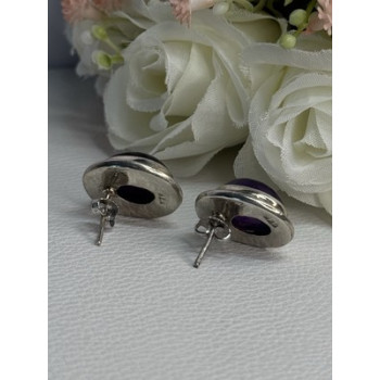 925 Sterling Silver Amethyst Earrings Length 0.75 Inch