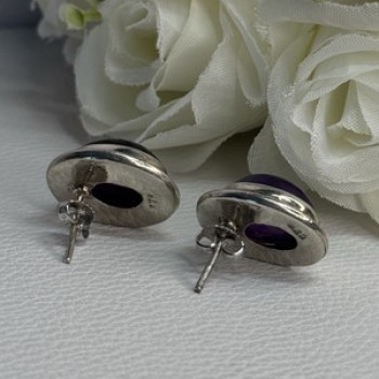 925 Sterling Silver Amethyst Earrings Length 0.75 Inch