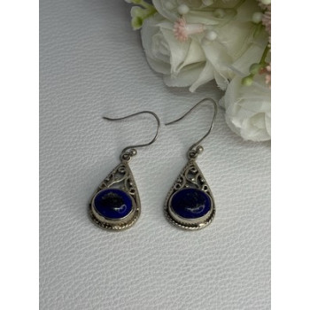 Vintage 925 Sterling Silver Sodalite Earrings Length 1.60 Inch
