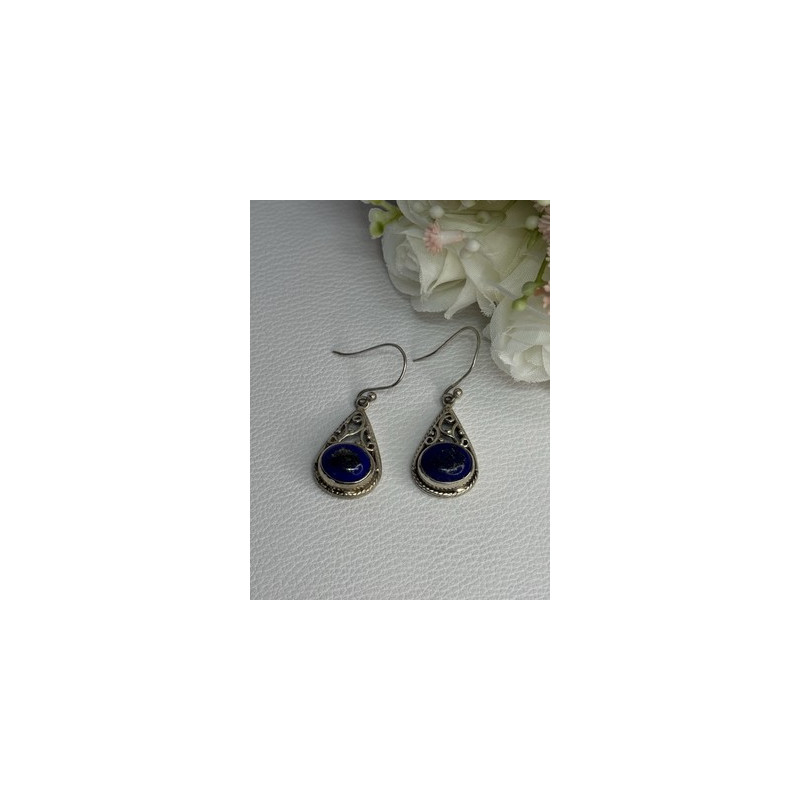 Vintage 925 Sterling Silver Sodalite Earrings Length 1.60 Inch