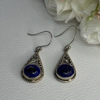 Vintage 925 Sterling Silver Sodalite Earrings Length 1.60 Inch