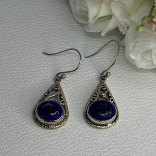 Vintage 925 Sterling Silver Sodalite Earrings Length 1.60 Inch