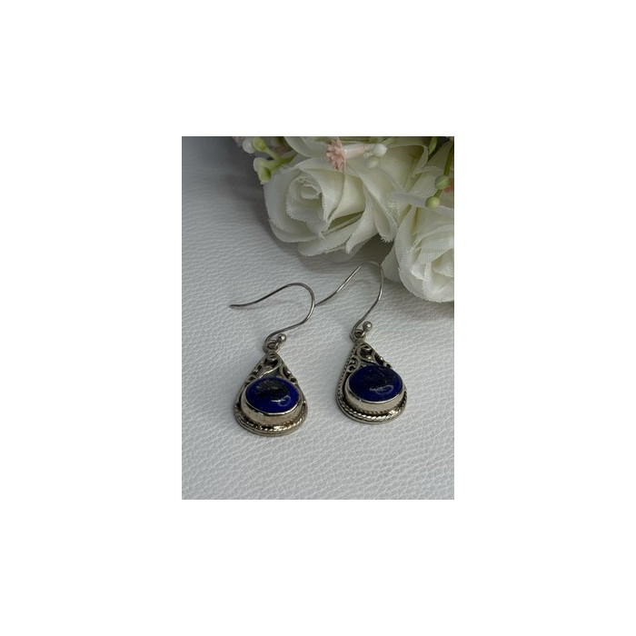 Vintage 925 Sterling Silver Sodalite Earrings Length 1.60 Inch