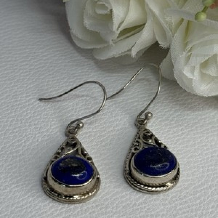 Vintage 925 Sterling Silver Sodalite Earrings Length 1.60 Inch