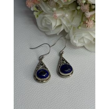 Vintage 925 Sterling Silver Sodalite Earrings Length 1.60 Inch