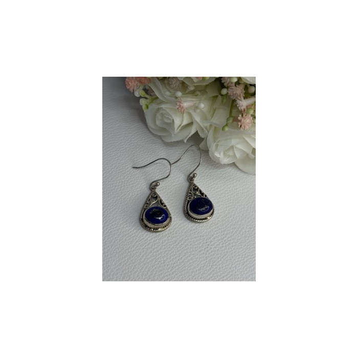Vintage 925 Sterling Silver Sodalite Earrings Length 1.60 Inch
