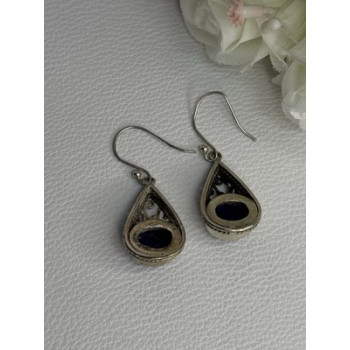 Vintage 925 Sterling Silver Sodalite Earrings Length 1.60 Inch