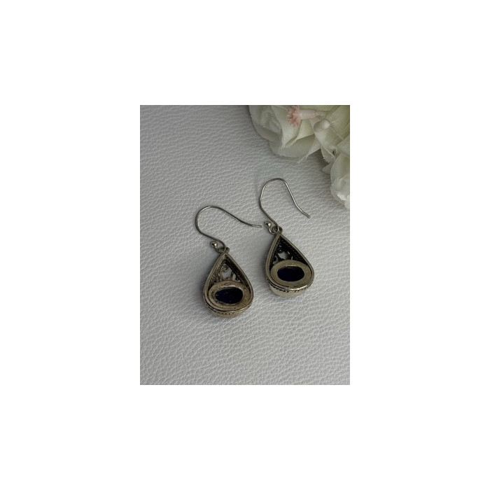 Vintage 925 Sterling Silver Sodalite Earrings Length 1.60 Inch