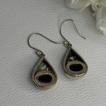 Vintage 925 Sterling Silver Sodalite Earrings Length 1.60 Inch