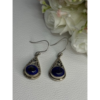 Vintage 925 Sterling Silver Sodalite Earrings Length 1.60 Inch