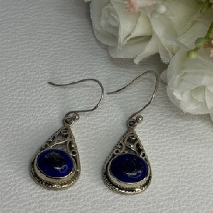 Vintage 925 Sterling Silver Sodalite Earrings Length 1.60 Inch