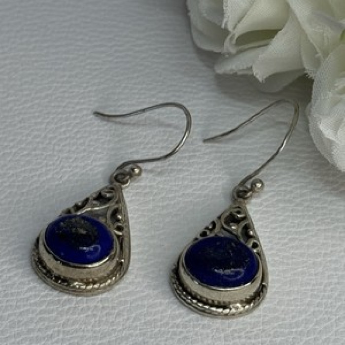 Vintage 925 Sterling Silver Sodalite Earrings Length 1.60 Inch