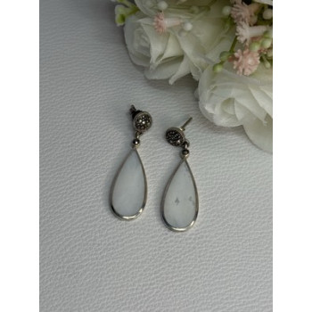 Vintage 925 Sterling Silver Abalone & Marcasite Earrings Length 1.60 Inch