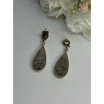 Vintage 925 Sterling Silver Abalone & Marcasite Earrings Length 1.60 Inch