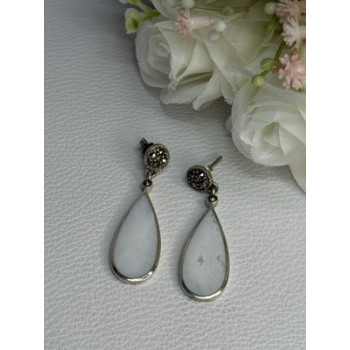 Vintage 925 Sterling Silver Abalone & Marcasite Earrings Length 1.60 Inch