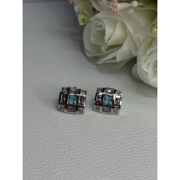 925 Sterling Silver Multicolor Spinel Earrings Length 0.46 Inch