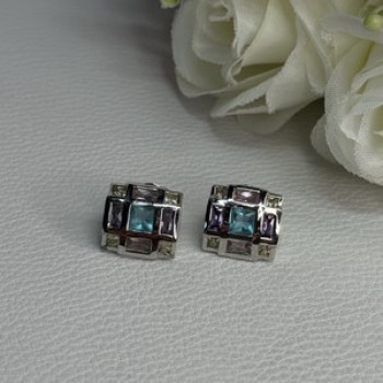 925 Sterling Silver Multicolor Spinel Earrings Length 0.46 Inch
