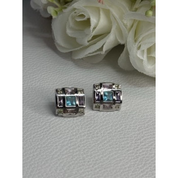 925 Sterling Silver Multicolor Spinel Earrings Length 0.46 Inch