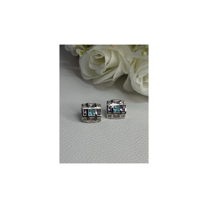 925 Sterling Silver Multicolor Spinel Earrings Length 0.46 Inch