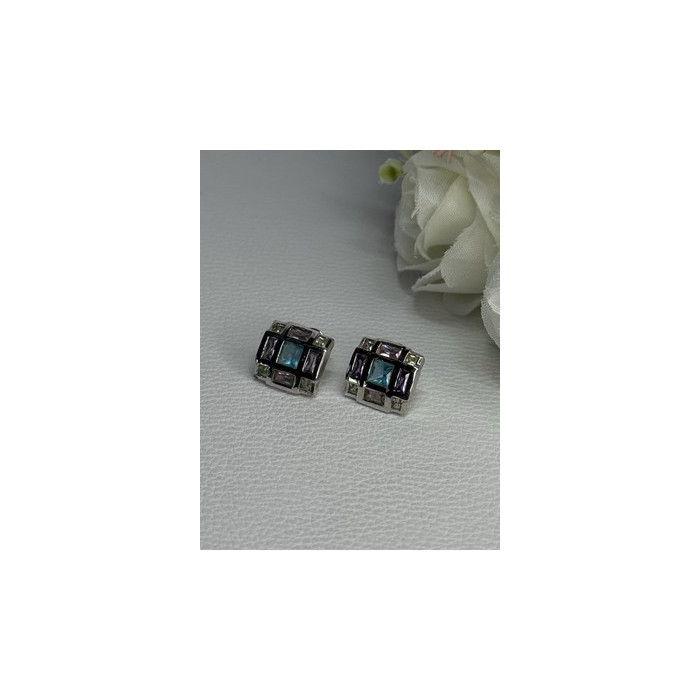 925 Sterling Silver Multicolor Spinel Earrings Length 0.46 Inch