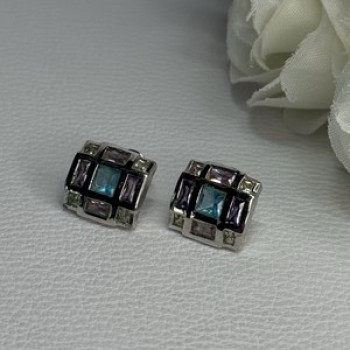 925 Sterling Silver Multicolor Spinel Earrings Length 0.46 Inch