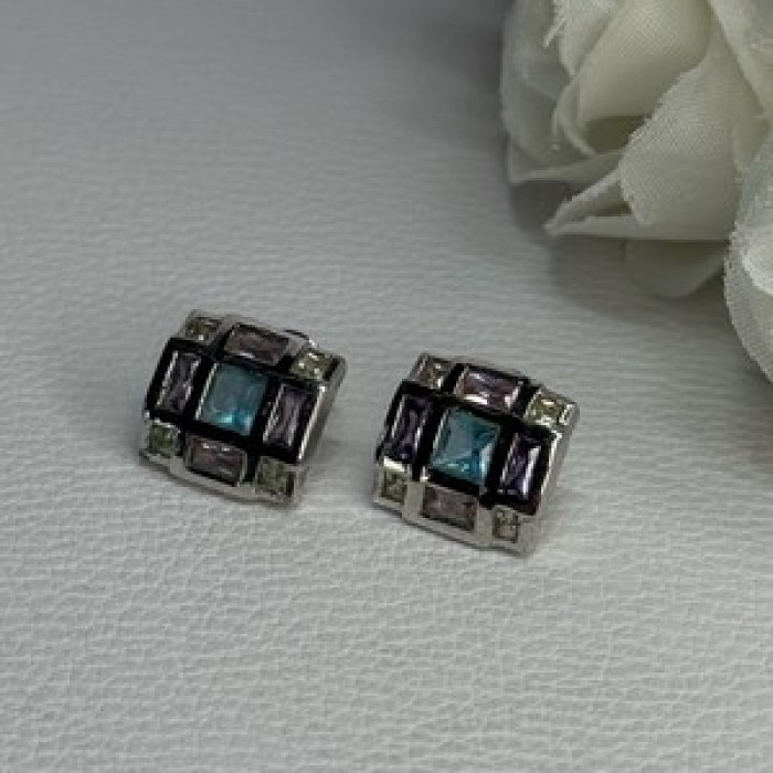 925 Sterling Silver Multicolor Spinel Earrings Length 0.46 Inch