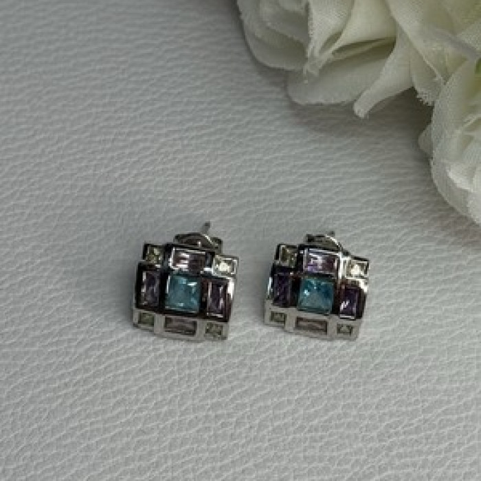 925 Sterling Silver Multicolor Spinel Earrings Length 0.46 Inch