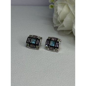 925 Sterling Silver Multicolor Spinel Earrings Length 0.46 Inch