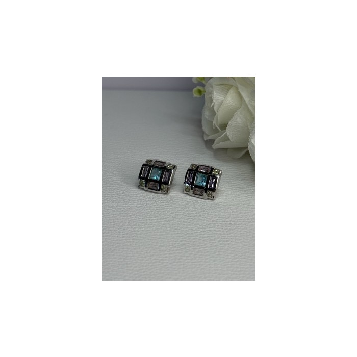 925 Sterling Silver Multicolor Spinel Earrings Length 0.46 Inch