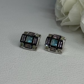 925 Sterling Silver Multicolor Spinel Earrings Length 0.46 Inch