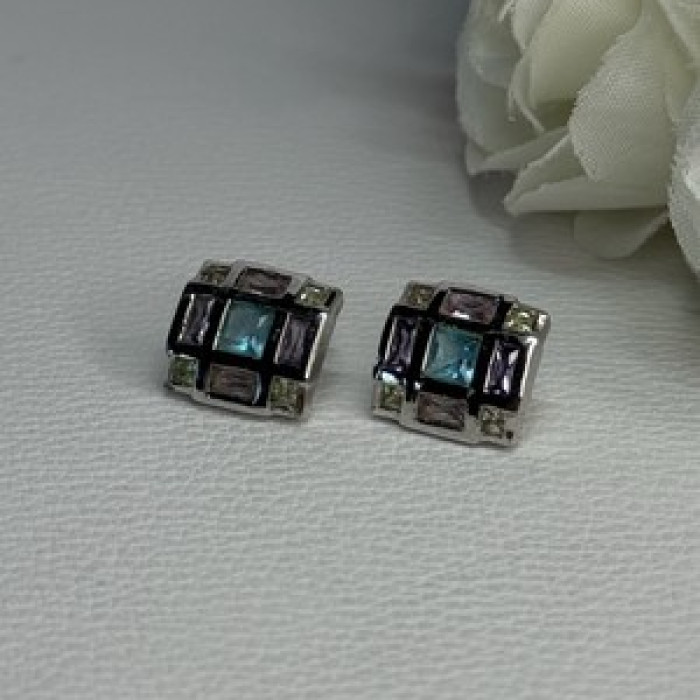 925 Sterling Silver Multicolor Spinel Earrings Length 0.46 Inch