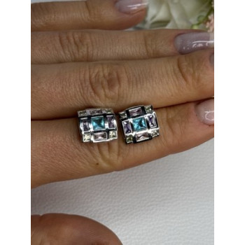 925 Sterling Silver Multicolor Spinel Earrings Length 0.46 Inch