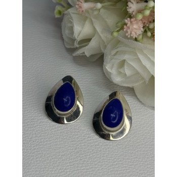 925 Sterling Silver Sodalite Earrings Length 0.95 Inch