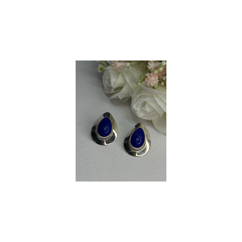 925 Sterling Silver Sodalite Earrings Length 0.95 Inch