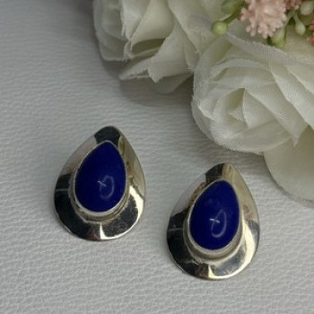 925 Sterling Silver Sodalite Earrings Length 0.95 Inch