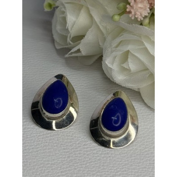 925 Sterling Silver Sodalite Earrings Length 0.95 Inch