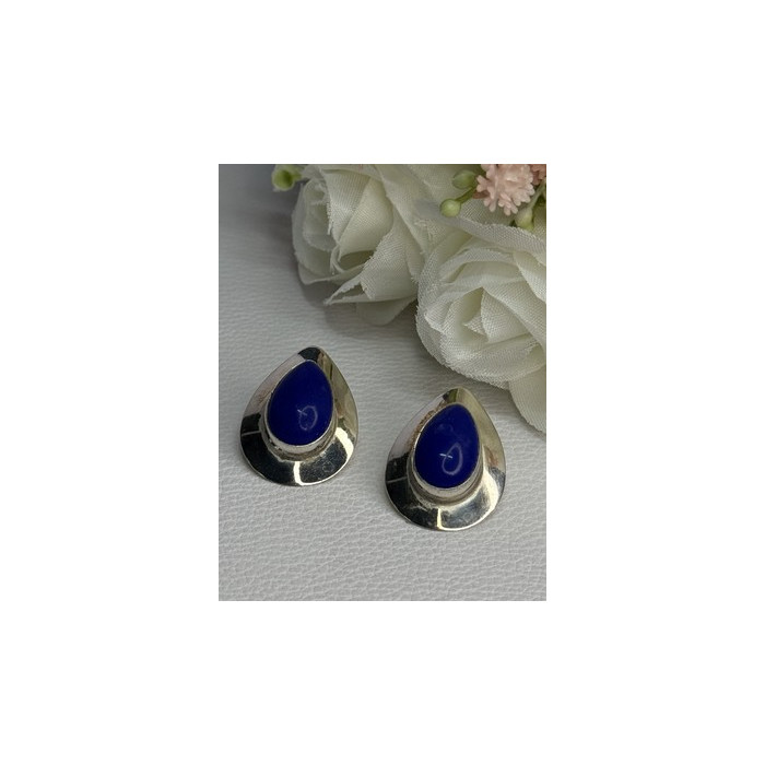 925 Sterling Silver Sodalite Earrings Length 0.95 Inch