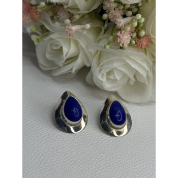 925 Sterling Silver Sodalite Earrings Length 0.95 Inch