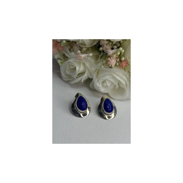 925 Sterling Silver Sodalite Earrings Length 0.95 Inch