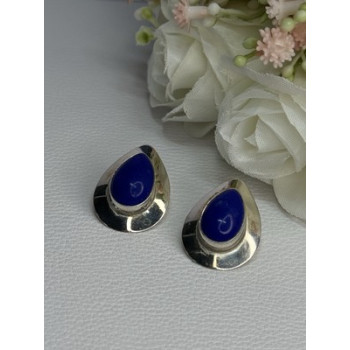 925 Sterling Silver Sodalite Earrings Length 0.95 Inch