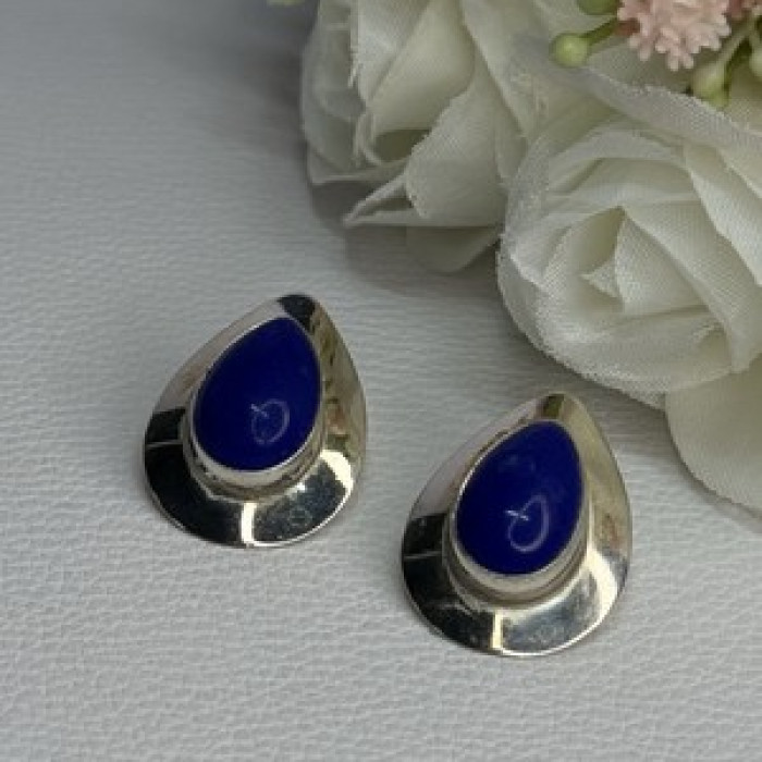 925 Sterling Silver Sodalite Earrings Length 0.95 Inch